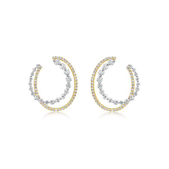 Two-Tone Curved Open Circlet Diamond Earrings