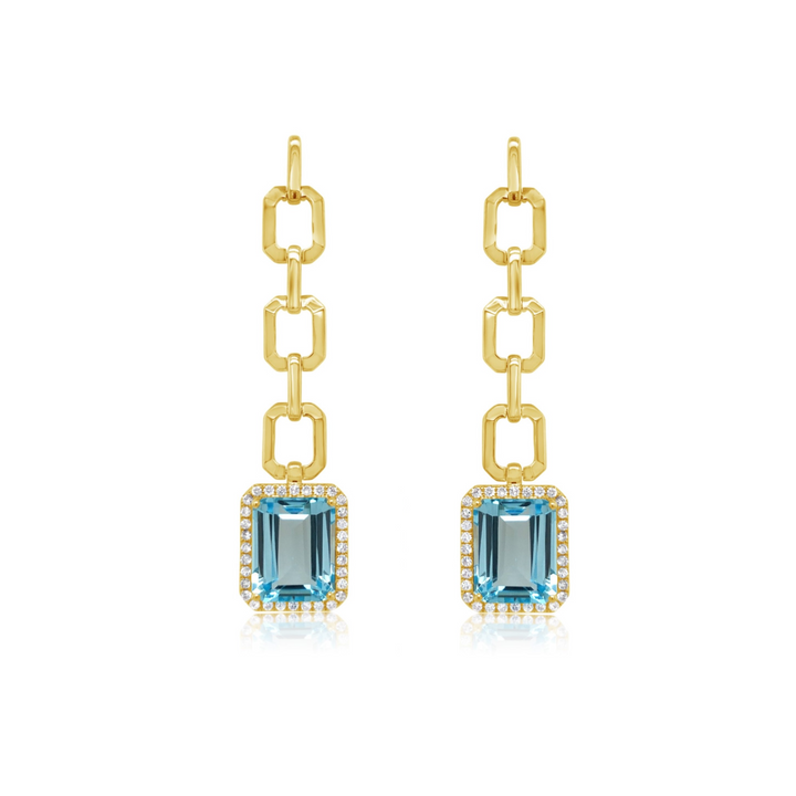 Diamond-Framed Blue Topaz Hanging Link Earrings - Doves by Doron Paloma
