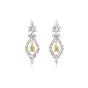 Luxury Diamond Statement Earrings With 0.78CT Each Pear Shape Yellow Diamond Center