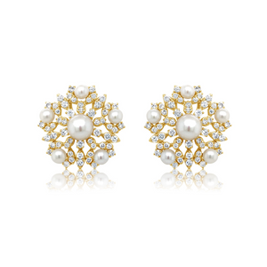 Diamond and Pearl Snowflake Earrings