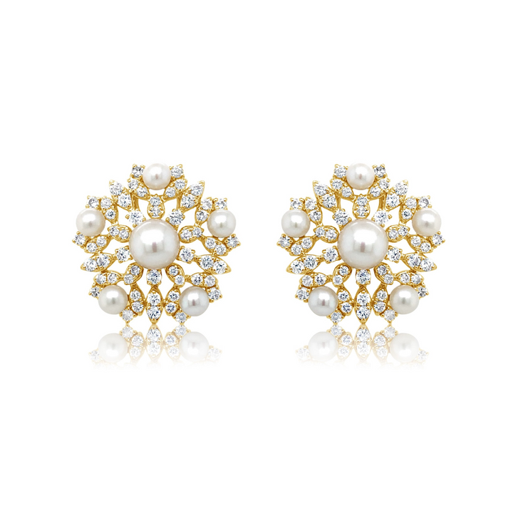 Diamond and Pearl Snowflake Earrings