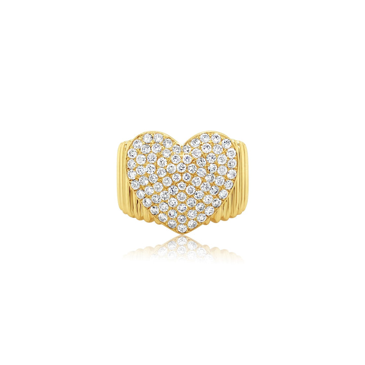 Yellow Gold Ribbed Diamond Heart Ring
