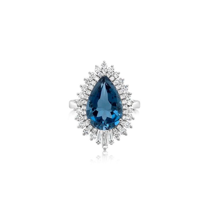 Pear-Shape Blue Topaz and Diamond Ring - Doves by Doron Paloma