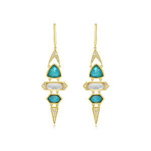 Geometric Patterned Diamond Earrings With Quartz Over Mother of Pearl and Quartz Over Amazonite - Doves by Doron Paloma