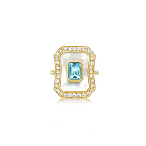 Diamond Ring With Mother Of Pearl and Blue Topaz - Doves by Doron Paloma