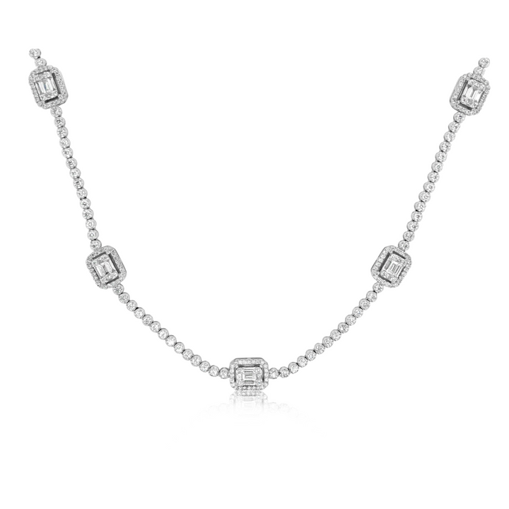 Multi Emerald Shape Illusion Diamond Necklace