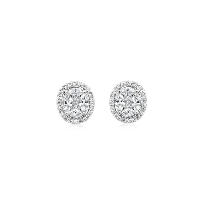 Diamond Halo Studs With 2.00CT Equivalent Each Oval Illusion Center