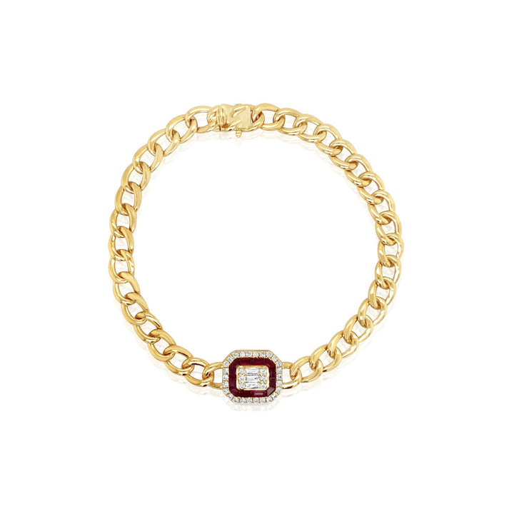 Cuban Chain Diamond and Ruby Bracelet