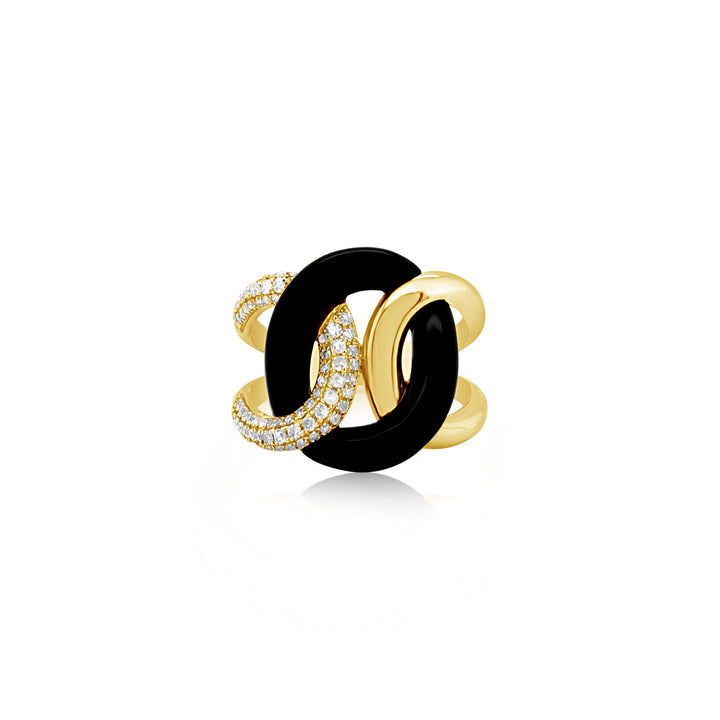 Linked Diamond and Onyx Ring