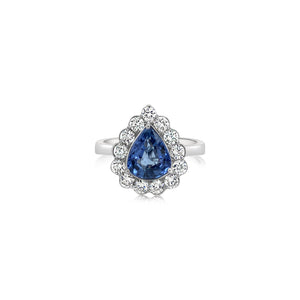 White Gold Diamond Ring With Pear Shape Sapphire Center