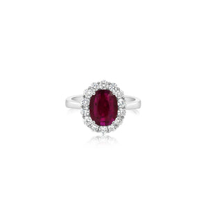 White Gold Diamond Ring With Oval Ruby Center
