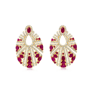 Diamond and Ruby Oval Earrings