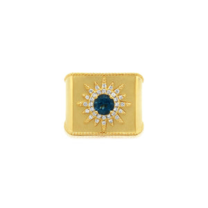 Satin Front Diamond Ring With Blue Topaz Center - Doves by Doron Paloma