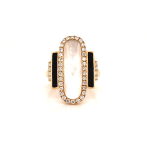 Diamond and Onyx Ring With Quartz Over Mother of Pearl Center - Doves by Doron Paloma