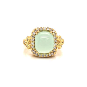 Victorian Style Ring With Blue-Green Chalcedony Center Stone
