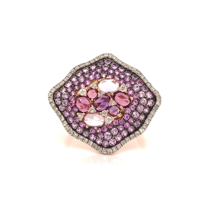 Pink Sapphire and Multi-Gemstone Ripple Ring