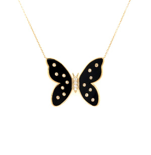 Diamond Studded Onyx Butterfly Pendant