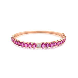 Rose Gold Oval Pink Sapphire Bangle With Diamond Center