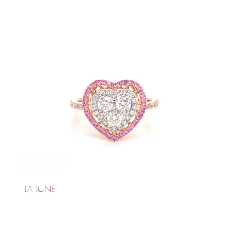 Pink Sapphire Halo Heart Ring - LaLune