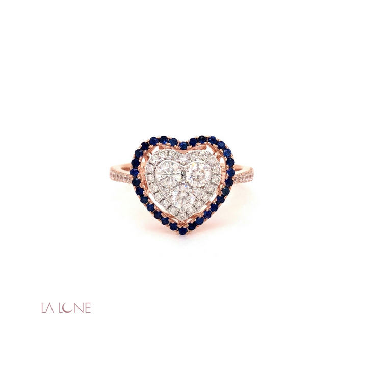 Blue Sapphire Halo Heart Ring - LaLune