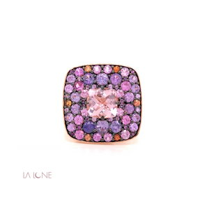 Multi-Color Sapphire Ring With Morganite Center Stone - LaLune