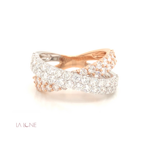 Rose and White Diamond Crossover Ring - LaLune