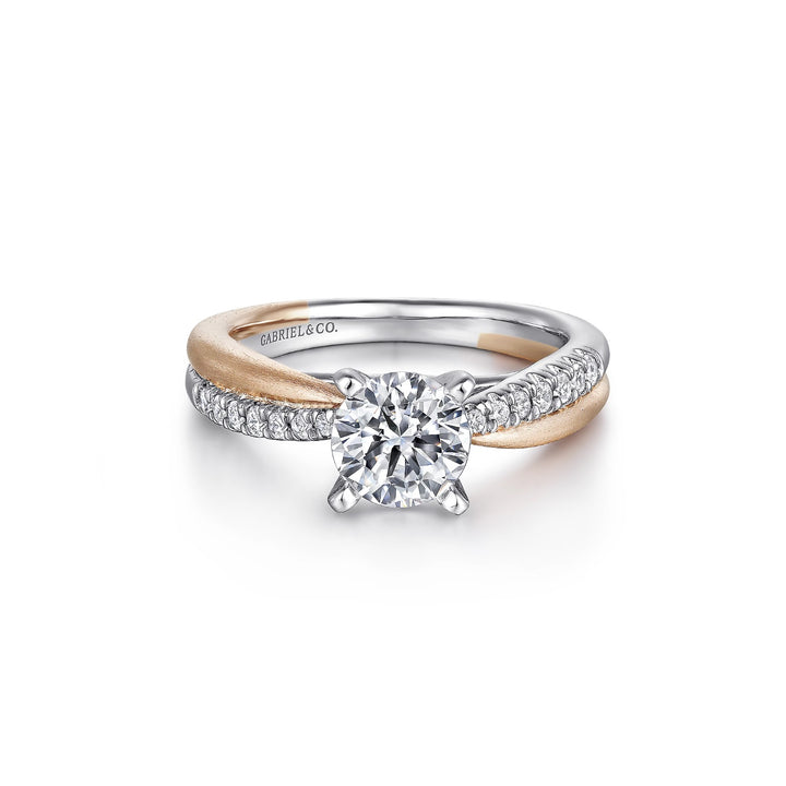 Rose and White Gold Brushed Finish Crossover Engagement Ring - Gabriel & Co.