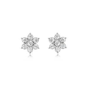 Illusion-Set Round Diamond Flower Stud Earrings
