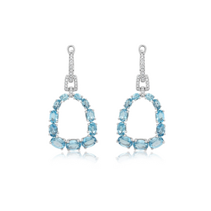 Diamond and Blue Topaz Hanging Doorknocker Earrings