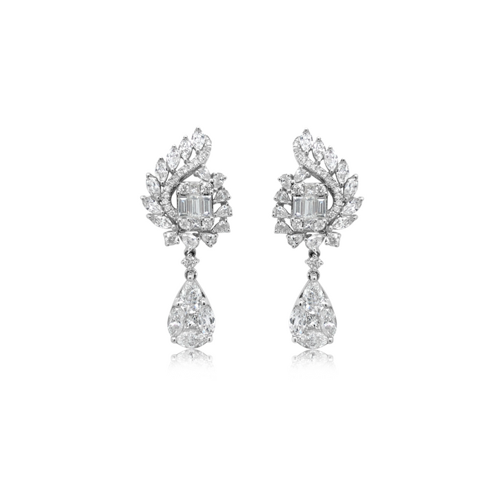 Multi Shape Diamond Earrings With 2.50CT Equivalent Each Hanging Pear Shape Illusion