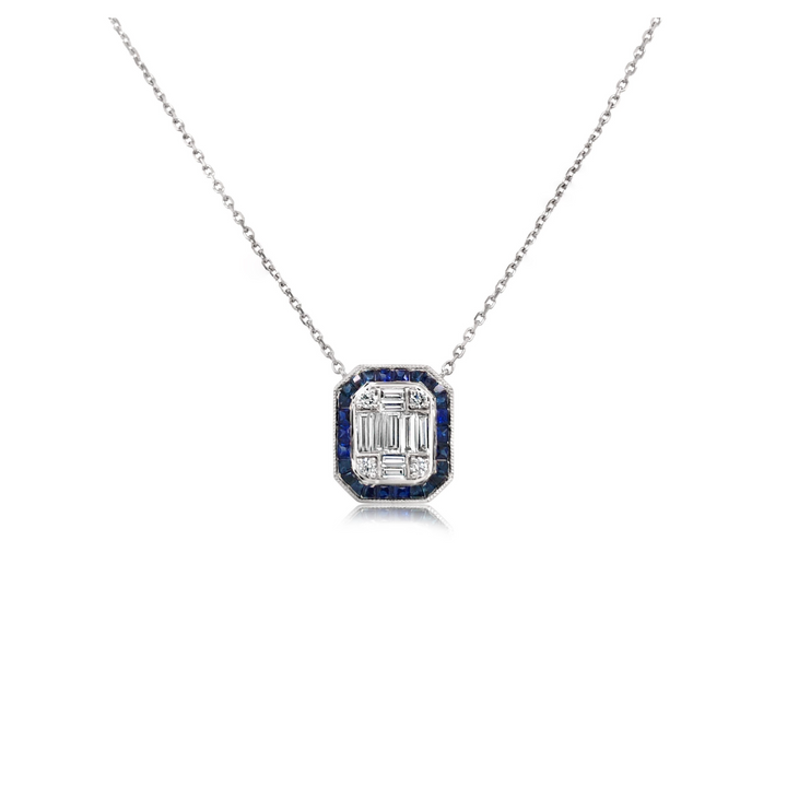 Diamond and Sapphire Squared Pendant