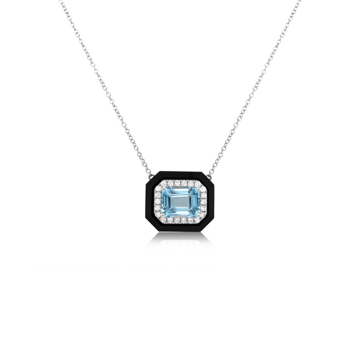 Diamond and Onyx Framed Sky Blue Topaz Pendant - Doves by Doron Paloma