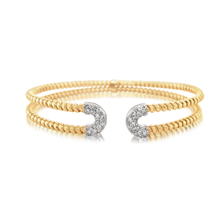 Diamond Tipped Open-Front Wired Gold Bangle