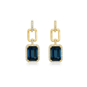 Diamond and Blue Topaz Link Earrings - Doves by Doron Paloma