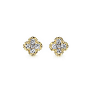 Yellow Gold Diamond Clover Studs With Braided Frame - Gabriel & Co.