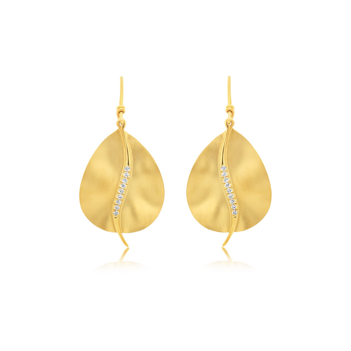 Rippled Leaf Shape Diamond Earrings - Marika