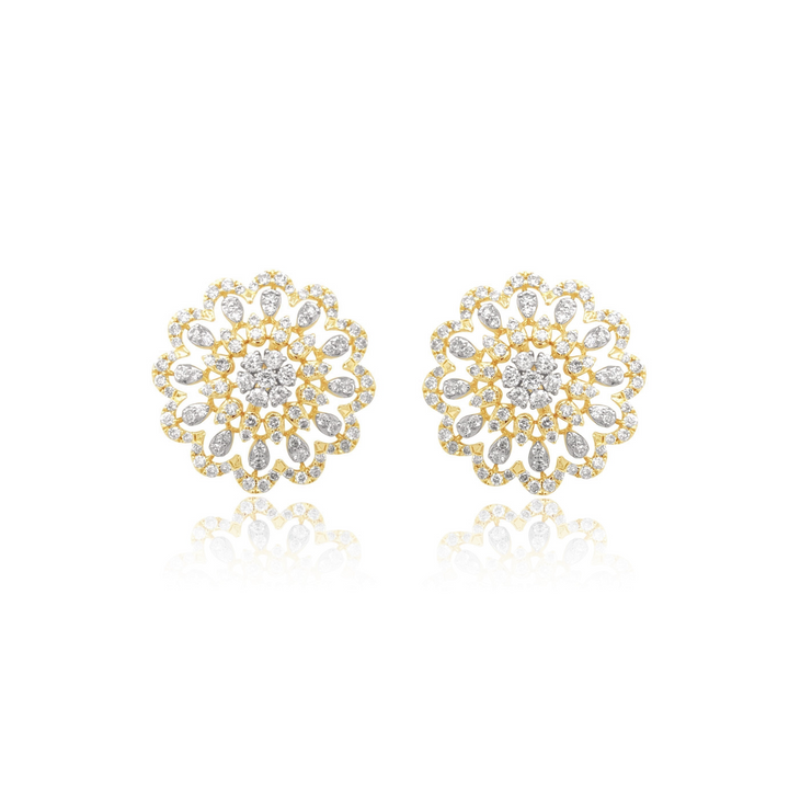 Two Tone Floral Diamond Earrings