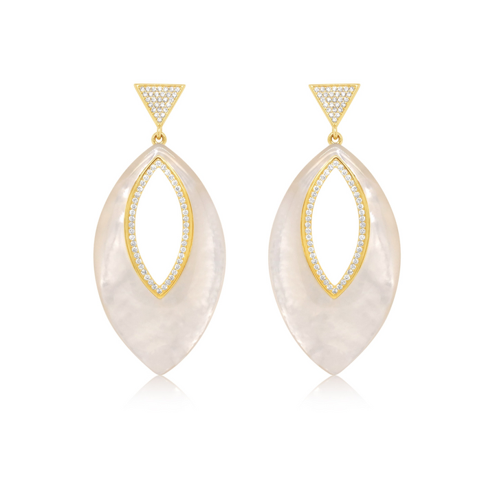 Diamond and Mother of Pearl Spade Statement Earrings