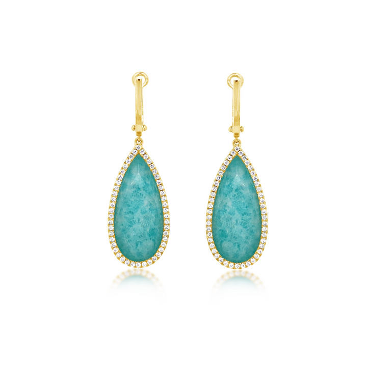 Diamond Teardrop Earrings With Quartz Over Amazonite Center - Doves by Doron Paloma