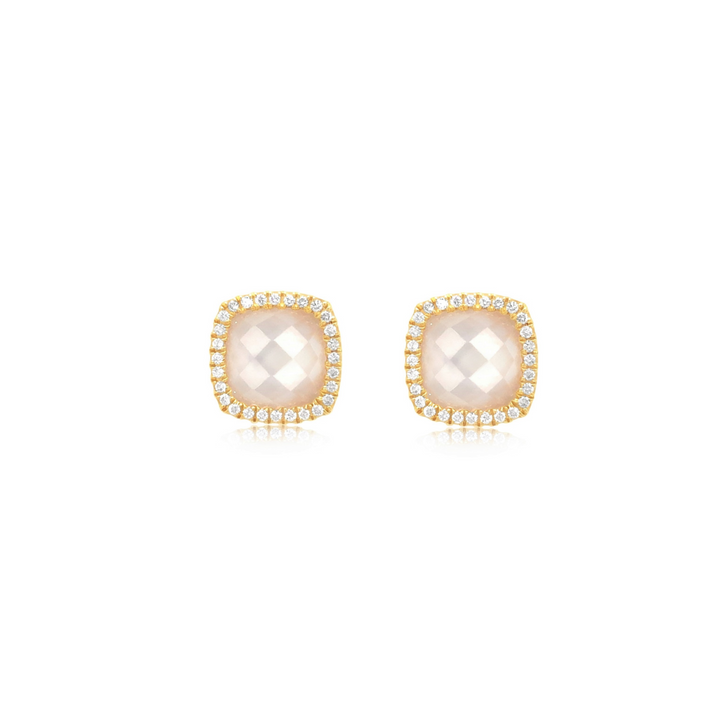 Diamond-Framed Stud Earrings With Quartz Over Mother of Pearl Center - Doves by Doron Paloma