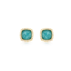 Diamond-Framed Stud Earrings With Quartz Over Amazonite Center - Doves by Doron Paloma