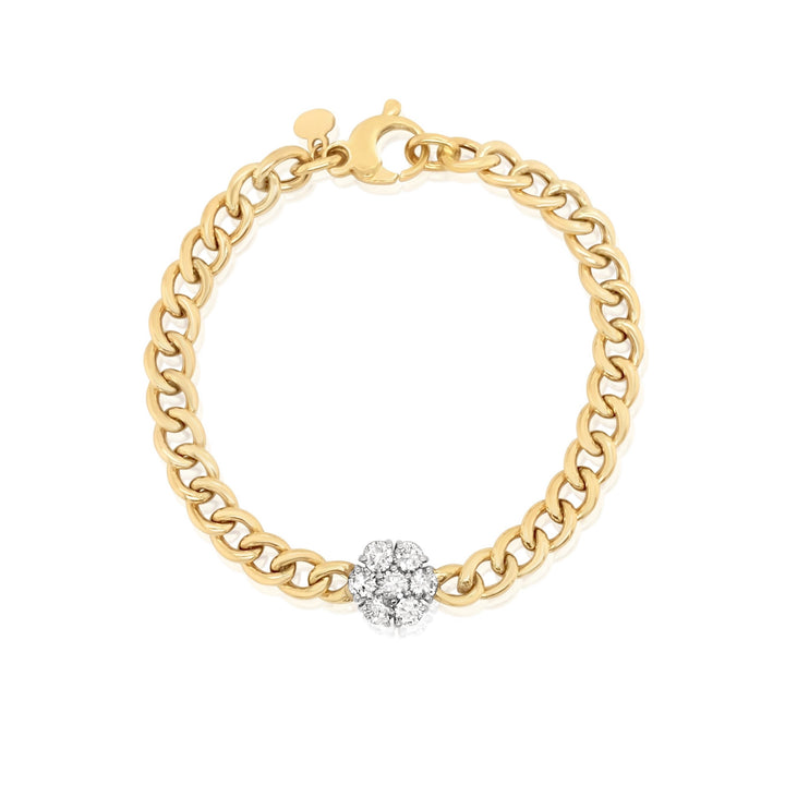 Cuban Chain Diamond Flower Bracelet
