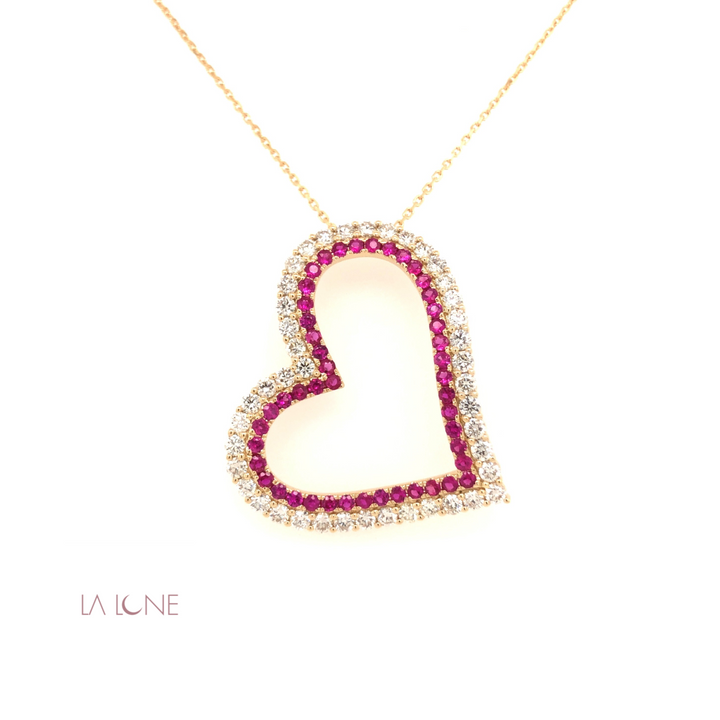 Diamond and Ruby Curved Heart Pendant - LaLune