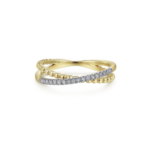 Beaded Gold Diamond Crossover Ring - Gabriel & Co.
