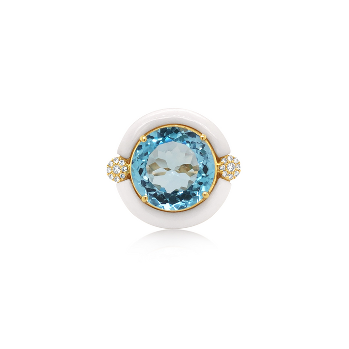 Light Blue Topaz Ring With Diamond and White Agate - Doves by Doron Paloma