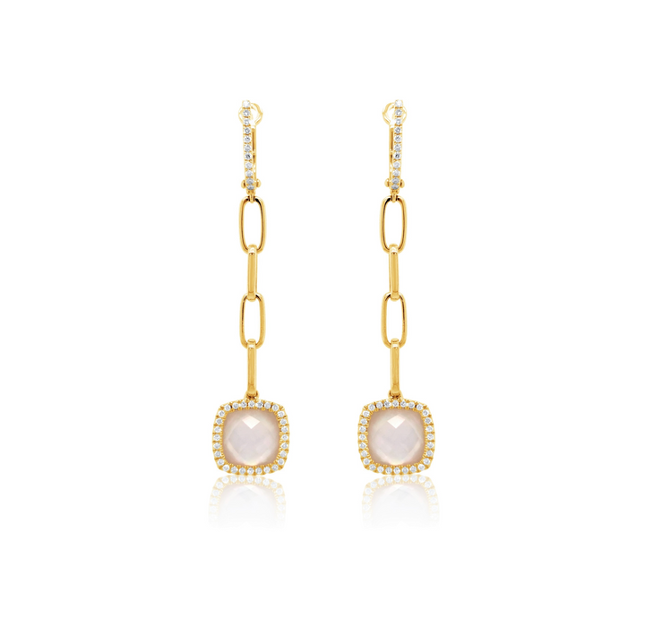 Diamond-Framed Hanging Earrings With Quartz Over Mother of Pearl Center - Doves by Doron Paloma