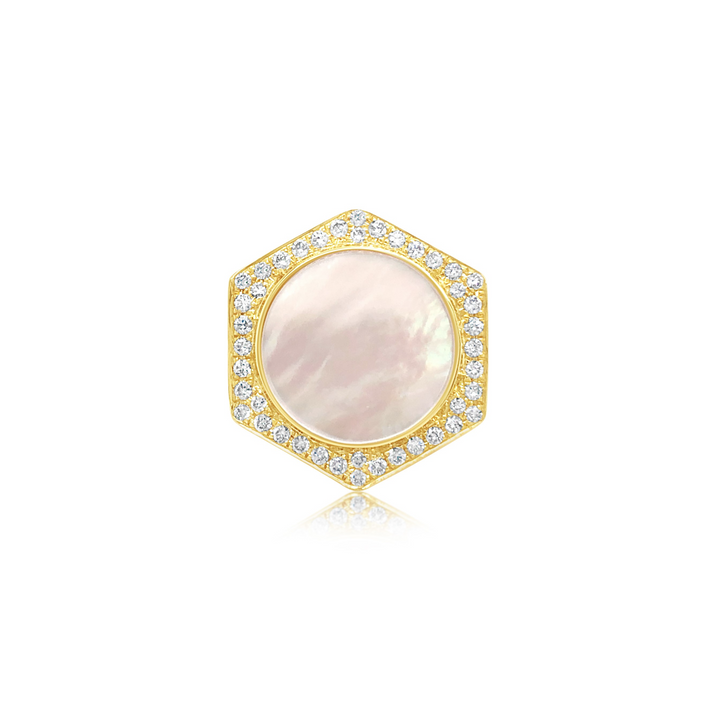 Diamond and Mother of Pearl Hexagon Ring - Doves by Doron Paloma