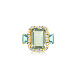 Diamond-Framed Green Amethyst and Blue Topaz Ring - Doves by Doron Paloma