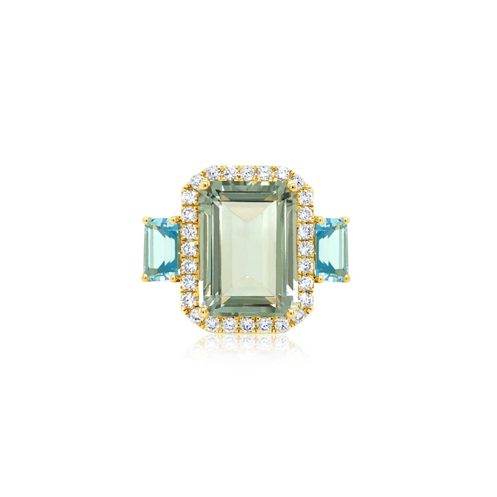 Diamond-Framed Green Amethyst and Blue Topaz Ring - Doves by Doron Paloma