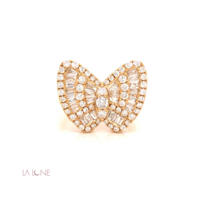 Round and Baguette Diamond Butterfly Ring - LaLune